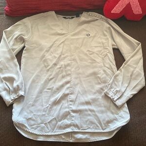 Gray light blouse with Chase Chase logo